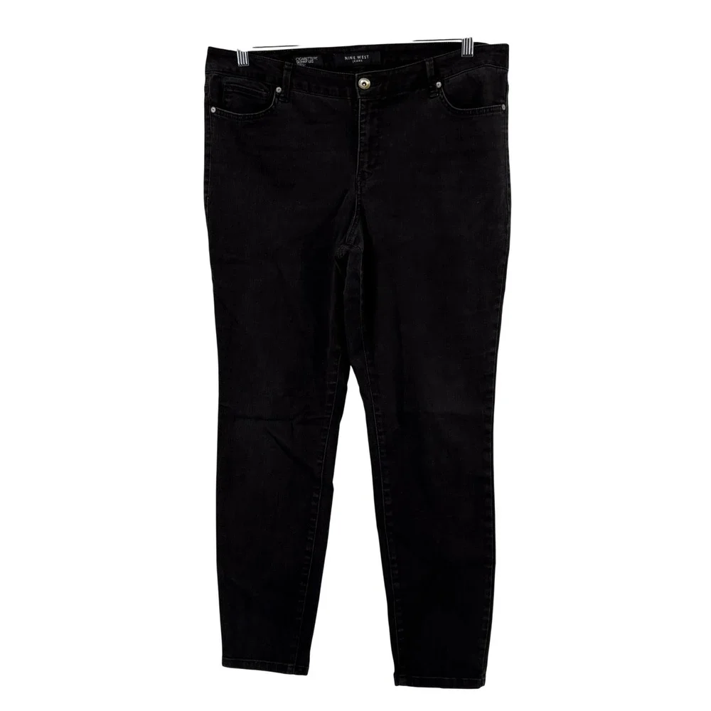 Nine West Cigarette Fit Skinny Leg Jeans Size 16/33 Black Denim